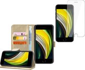 iPhone SE 2020 / 8 / 7 - Book Case Portemonnee Hoesje Goud met Screenprotector