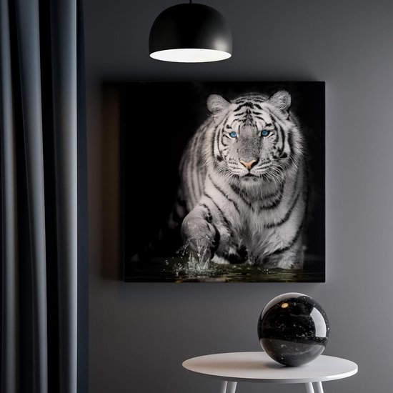 Artaza - Peinture sur toile - Tigre aux yeux bleus - Zwart Wit - 30 x 30 - Klein - Photo sur toile - Impression sur toile