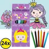 Decopatent® Uitdeelcadeaus 24 STUKS 6-Delige Prinsessen Kleurpotloodjes - Traktatie Uitdeelcadeautjes voor kinderen - Klein Speelgoed