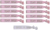 11-delige elastische armbanden set Bride wit en Team Bride Tribe roze - bruid - vrijgezellenfeest - bruid - trouwen - armband