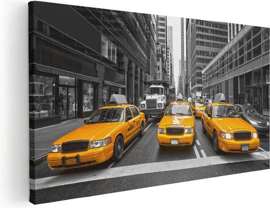 Artaza Canvas Schilderij New York Gele Taxi's - Zwart Wit - 100x50 - Groot - Foto Op Canvas - Canvas Print