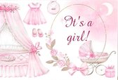 Geboorte - It's a girl - Meisje - Versiering - Raam - Poster - Wanddoek - Banner van Polyester - 150cm (Breed) x 100cm (Hoog)