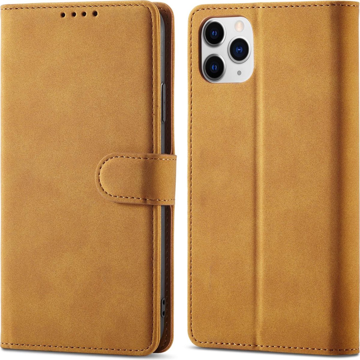 Bookcase iPhone 11 | Hoogwaardig Leren Telefoonhoesje | Luxe Uitstraling | Portemonnee | Cognac Bruin
