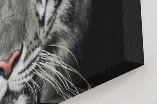 Artaza - Peinture sur toile - Tête de tigre aux yeux bleus - Zwart Wit - 20 x 30 - Klein - Photo sur toile - Impression sur toile
