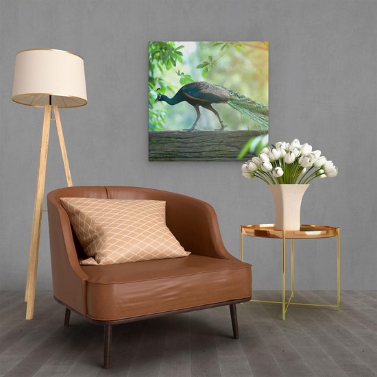 Artaza - Peinture sur toile - Paon marche sur une branche dans la nature - 60x60 - Photo sur toile - Impression sur toile