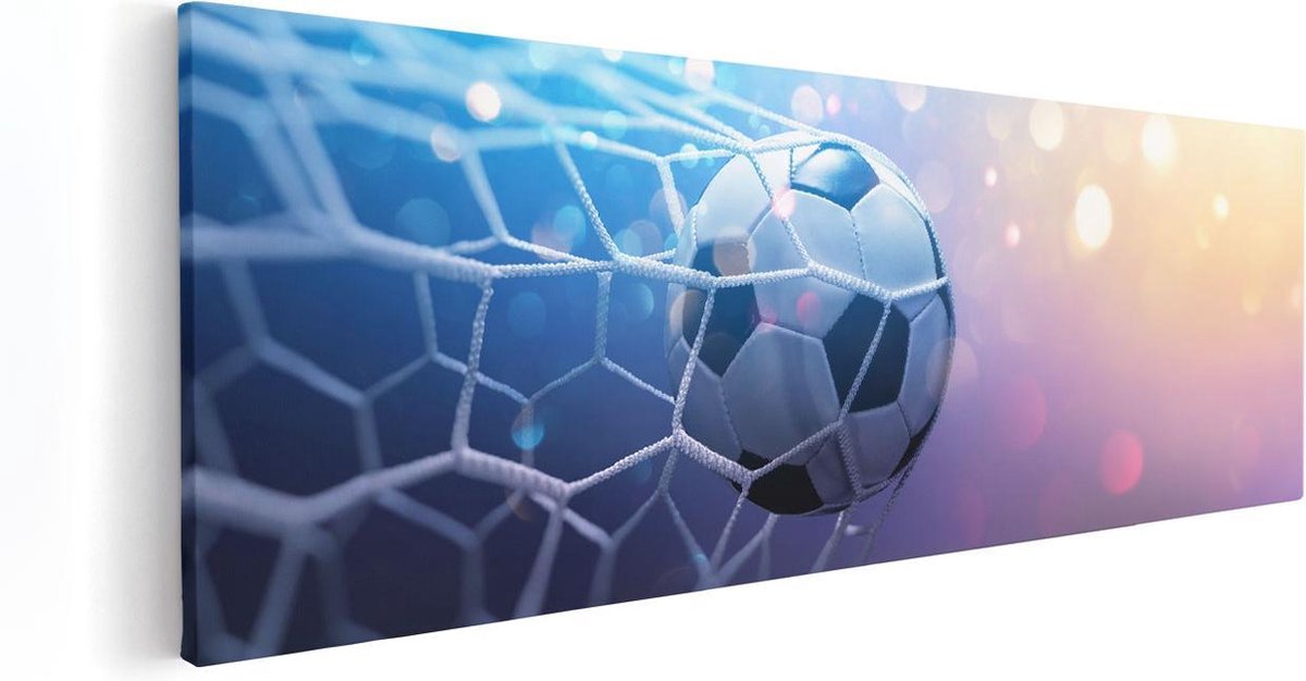 Artaza Canvas Schilderij Voetbal Bal Door Het Goal Heen - 90x30 - Foto Op Canvas - Canvas Print
