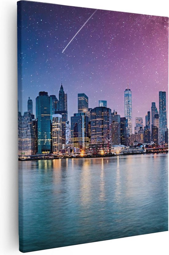 Artaza Canvas Schilderij New York Skyline Met Een Kleurrijke Hemel - 40x50 - Foto Op Canvas - Canvas Print