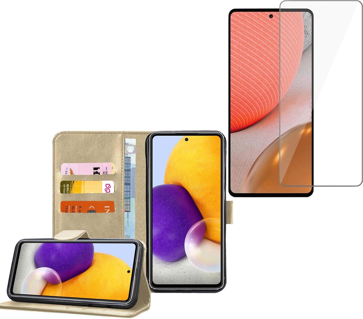 Hoesje geschikt voor Samsung Galaxy A42 - Screenprotector Glas - Book Case Portemonnee Hoesje Goud