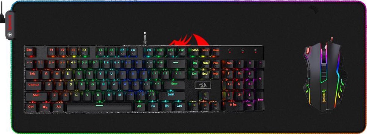 Redragon Senior RGB Gaming Set - Hoge kwaliteit - mechanisch toetsenbord volledige layout - Ergonomische RGB muis - XXL Muismat - Chiclet toetsen - programmeerbare knoppen - verstelbare DPI