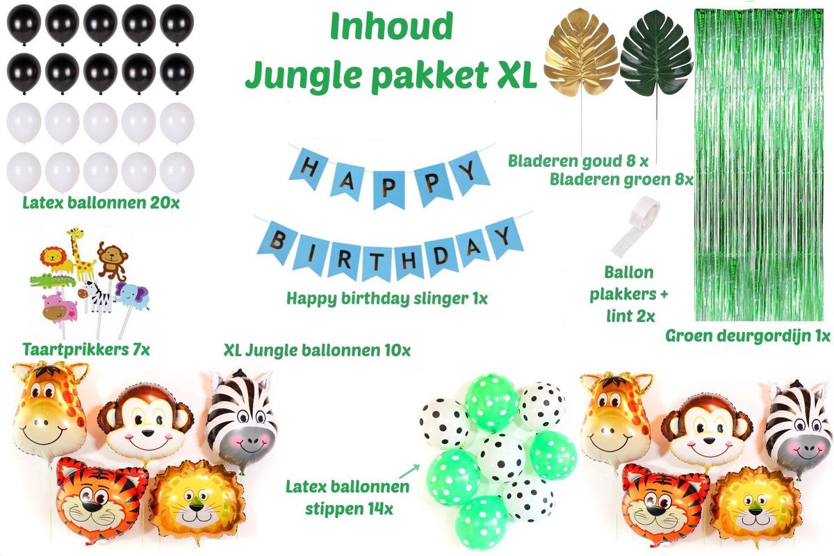 Jungle Decoratie Verjaardag versiering pakket XXL Babydouche - Safari thema - dieren ballonnen - jongen meisje - happy birthday slinger — afbeelding 2