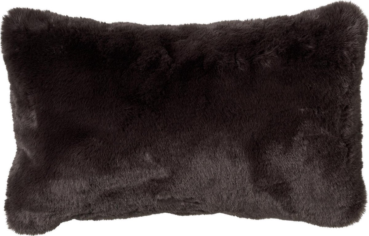 Dutch Decor ZAYA - Sierkussen 30x50 cm - bontlook - effen kleur - Raven - zwart - Inclusief binnenkussen - Luxe kussens voor woonkamer & bank