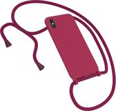 HB Hoesje Geschikt voor Apple iPhone X & XS Bordeaux Rood - Siliconen Back Cover met Koord
