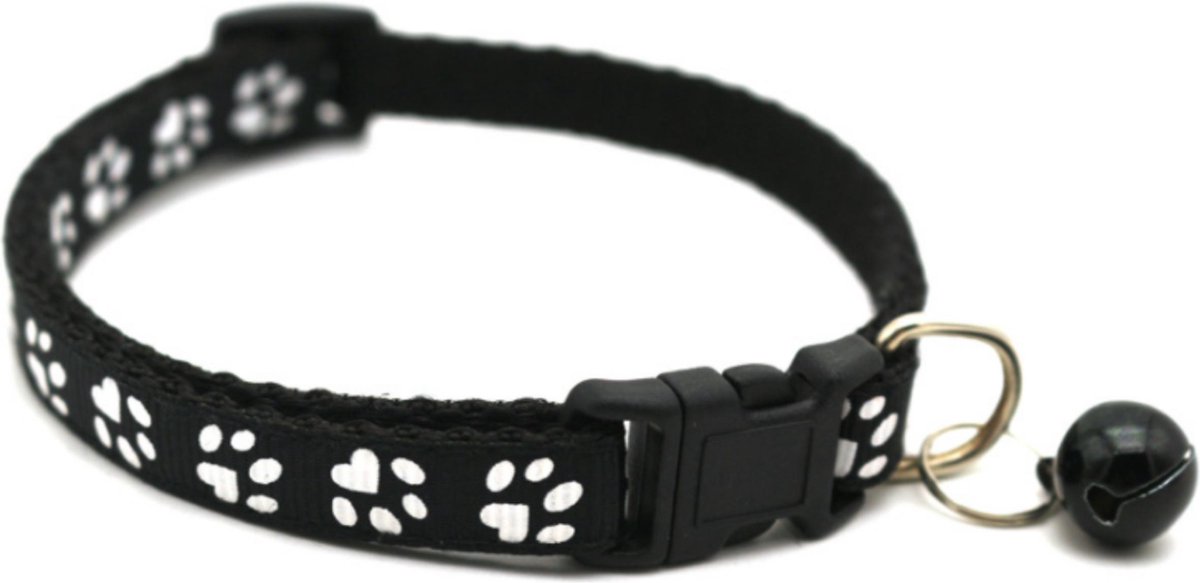 Kattenhalsband met belletje - Verstelbaar - 19 / 32 cm - Kattenbandje - Halsband kat - Cat - Kitten - Katten halsband - Zwart - Merkloos