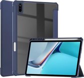 Voor Huawei MatePad 11 2021 Drievoudige transparante TPU Horizontale flip-lederen hoes met pensleuf en drievoudige houder & slaap- / wekfunctie (blauw)