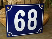 Emaille huisnummer 18x15 blauw/wit nr. 68
