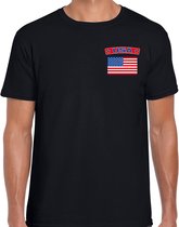 USA t-shirt met vlag zwart op borst voor heren - Amerika landen shirt - supporter kleding L