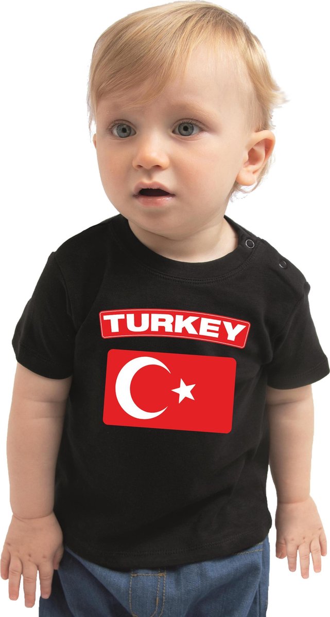 Turkey baby shirt met vlag zwart jongens en meisjes - Kraamcadeau - Babykleding - Turkije landen t-shirt 68