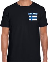 Finland t-shirt met vlag zwart op borst voor heren - Finland landen shirt - supporter kleding L