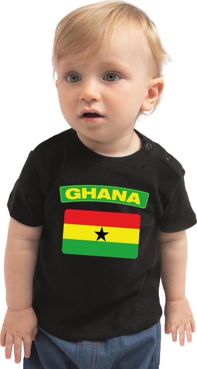 Ghana baby shirt met vlag zwart jongens en meisjes - Kraamcadeau - Babykleding - Ghana landen t-shirt 74