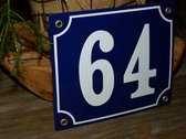 Emaille huisnummer 18x15 blauw/wit nr. 64