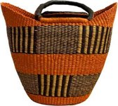 Rieten Boodschappenmand - Shopper - Oranje met streep - Bolgamand uit Ghana - Fairtrade