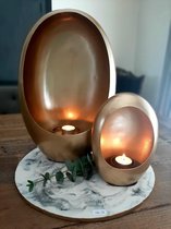 Alinterieur - Kerst - Theelichthouder/waxinehouder - Set van 2 Standing Eggs - Incl theelichthouder - Goud - Smal en Medium - 21x15x9 en 38x25x9