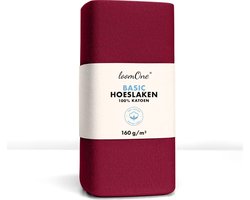 Loom One Hoeslaken – 100% Jersey Katoen – 160x220 cm – tot 35cm matrasdikte– 160 g/m² – voor Boxspring-Waterbed - Wijnrood