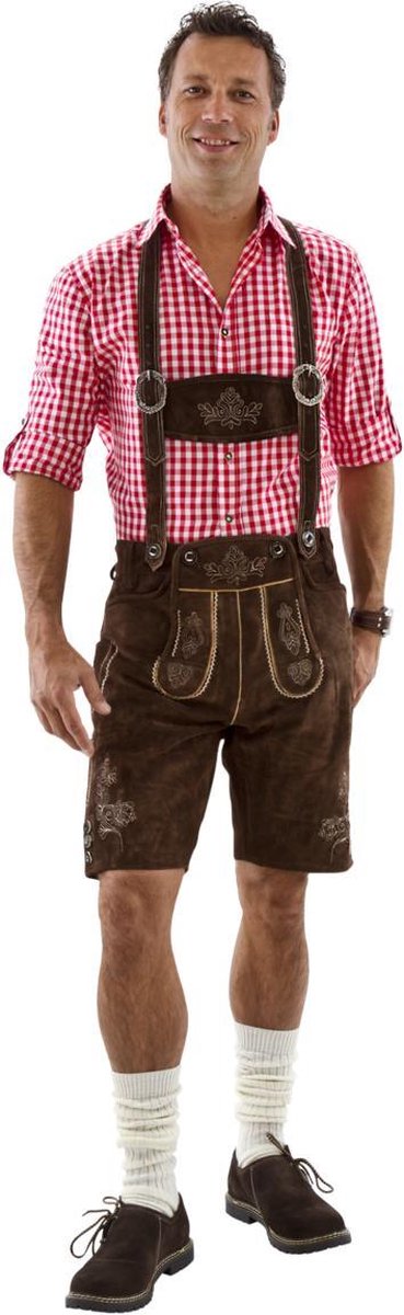 Haus Huberts Oktoberfest Lederhosen Heren - Kort Model - Lederhosen Man - 100% Leer - Bruin - Maat XXL