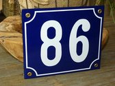 Emaille huisnummer 18x15 blauw/wit nr. 86