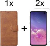 Samsung S10E Hoesje - Samsung Galaxy S10E hoesje bookcase bruin wallet case portemonnee hoes cover hoesjes - 2x Samsung S10E screenprotector