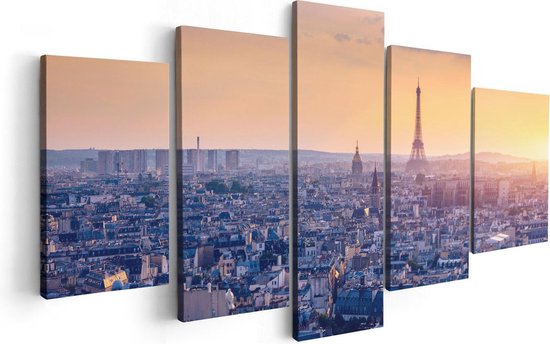 Artaza Canvas Schilderij Vijfluik Skyline Van Parijs Tijdens Zonsondergang - 100x50 - Foto Op Canvas - Canvas Print