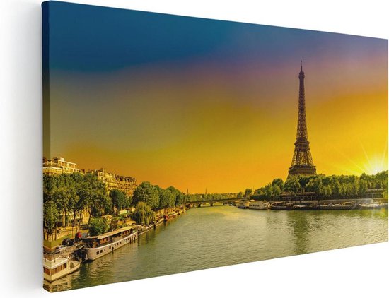 Artaza Canvas Schilderij Eiffeltoren In Parijs Tijdens Zonsopgang - 100x50 - Groot - Foto Op Canvas - Canvas Print