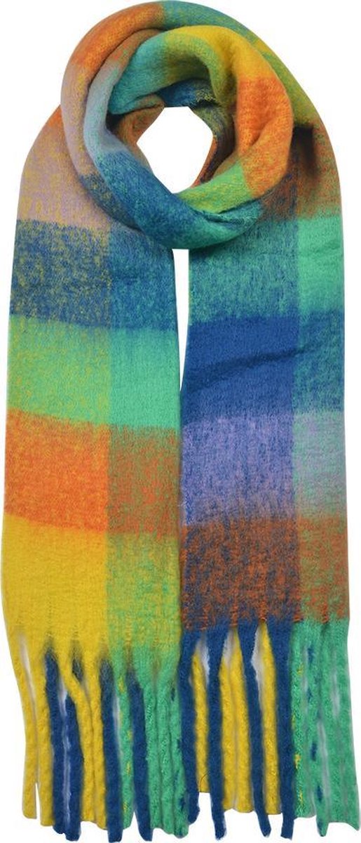 Juleeze Wintersjaal Dames 35x210 cm Blauw Groen Synthetisch Ruit