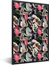 Fotolijst incl. Poster - Tropisch - Roze - Bladeren - 20x30 cm - Posterlijst