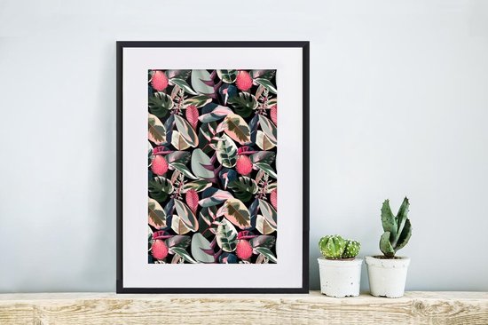 Fotolijst incl. Poster - Tropisch - Roze - Bladeren - 30x40 cm - Posterlijst