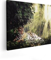 Artaza Canvas Schilderij Tijger In De Jungle Met Zonneschijn - 50x40 - Foto Op Canvas - Canvas Print