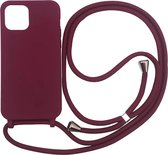 iPhone 12 Mini Hoesje Bordeaux Rood - Siliconen Back Cover met Koord