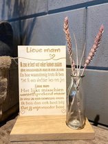 Tekstbordje lieve mam in houten standaard + bloem in buisje - moederdag - mama - moederdag cadeau / oma