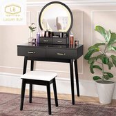 Luxury Buy® kaptafel-makeup tafel- toilet tafel- luxe vanity- opmaak tafel- dressing table- dressoirs- led verlichting- met verstelbare spiegel- met comfort kruk- zwart