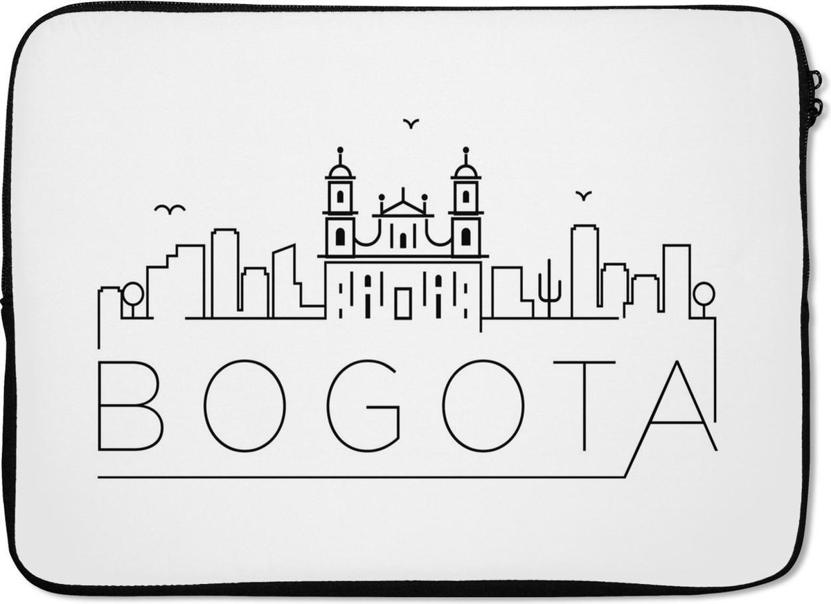 Laptophoes 14 inch - Skyline "Bogota" op een witte achtergrond - Laptop sleeve - Binnenmaat 33x23 cm - Zwarte achterkant