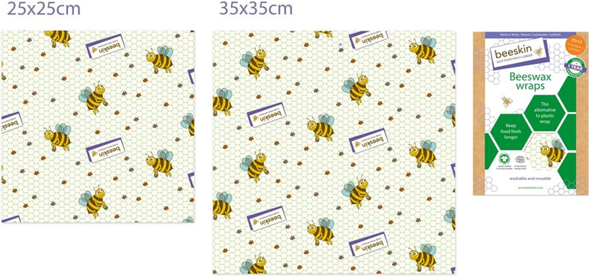 Goedkoopste Beeskin Bijenwasdoeken Set - Langer vers voedsel - Medium en Large - Kids print