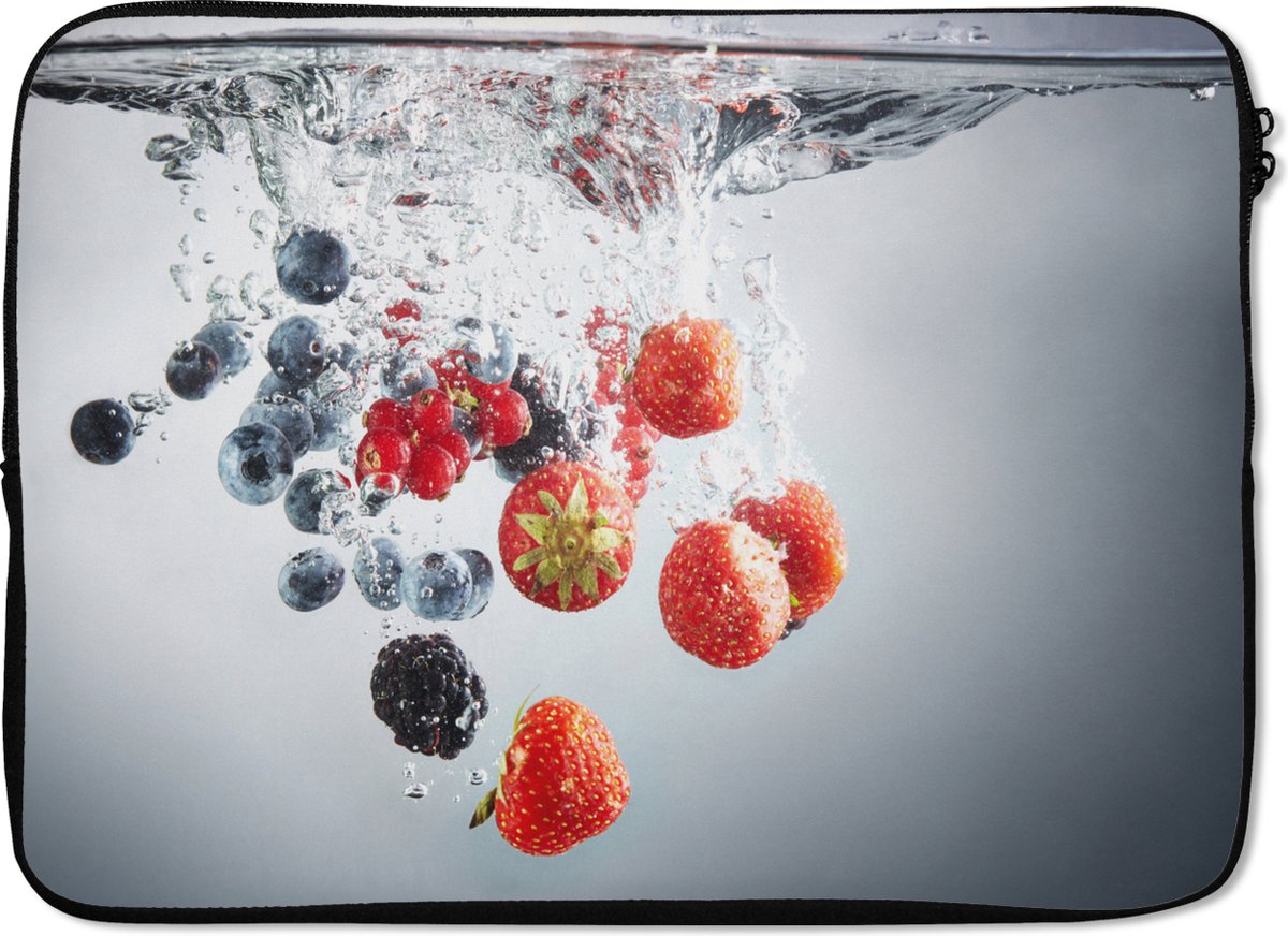 Laptophoes 13 inch - Rood - Fruit - Water - Laptop sleeve - Binnenmaat 32x22,5 cm - Zwarte achterkant