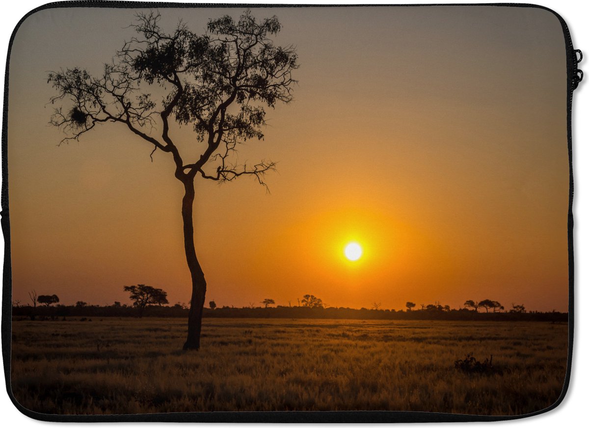 Laptophoes 14 inch 36x26 cm - Savanne - Macbook & Laptop sleeve Afrikaanse savanne tijdens zonsopkomst - Laptop hoes met foto