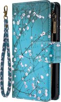 Nokia G10 / G20  - Portemonnee met rits - book-case hoesje - ruimte voor 9 pasjes - blauw bloemen