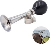 Fietstoeter -Zinaps Retro metalen fietshoorn met verstelbare klem voor stuurbevestiging in chroom met zwarte rubberen bal posthoorn- (WK 02127)