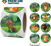 Premium Paintings - Stickers op rol - Cartoon Dieren - Stickervellen - Sticker - Beloningsstickers - 500 stuks - Kinderen - Volwassenen - Bullet Journal - Dieren