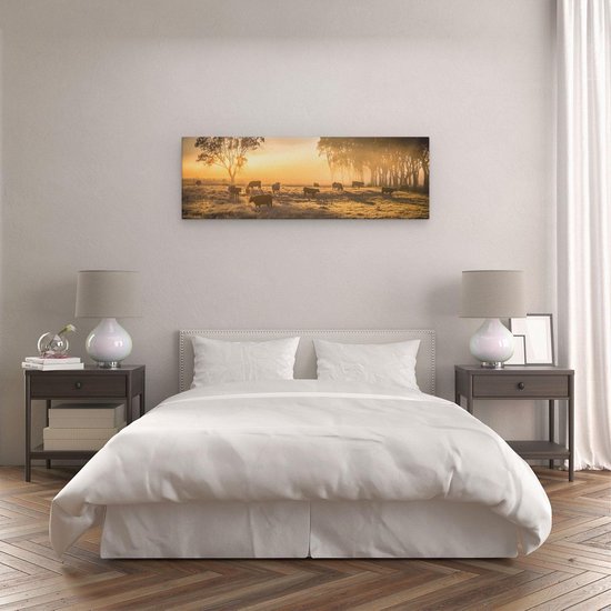 Artaza - Peinture sur toile - Troupeau de vaches dans le pâturage avec lever de soleil - 120 x 40 - Groot - Photo sur toile - Impression sur toile