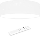 Navaris plafondlamp rond met sterreneffect - LED lamp met warm wit licht - Ronde stoffen plafonnière - Dimbaar met afstandsbediening - Wit