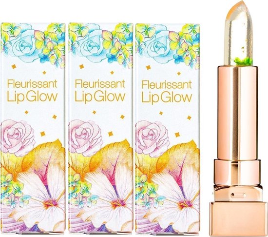 GLAMFOX Moonlight Flower Lip Glow Lipstick - 24 Karaat Goudkorrels Lippenstift met 100% Echte  Maanlicht Bloem - Lip Plumper - Natuurlijke Botox Lipverzorging - 3 Stuks