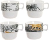 Set van koffiekopjes DKD Home Decor Jungle (200 ml) (4 pcs)